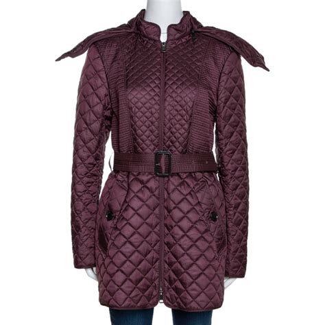 burgundy burberry quilted jacket with detachable hood